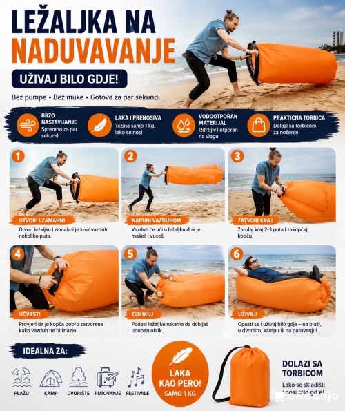 Jednostavno naduvavanje ležaljke na vetru