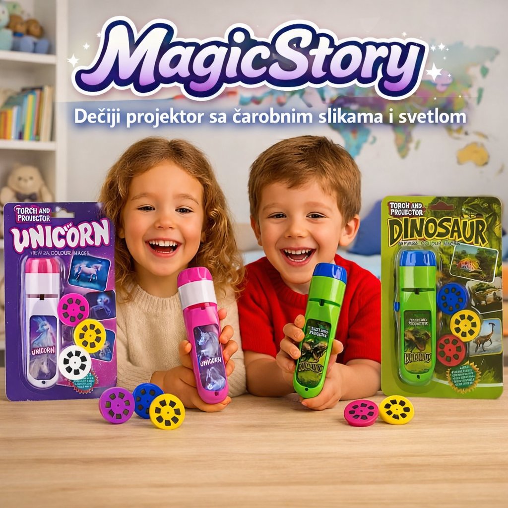 <b>MagicStory</b> – Dečiji projektor lampa sa 24 slike (Dino & Unicorn)