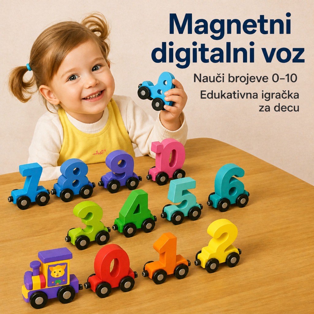<b>MagniTrain</b> – Edukativni drveni magnetni vozić sa brojevima (0-10)